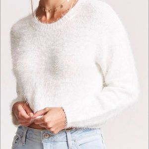 Stellaluna White Cropped Fuzzy Sweatshirt